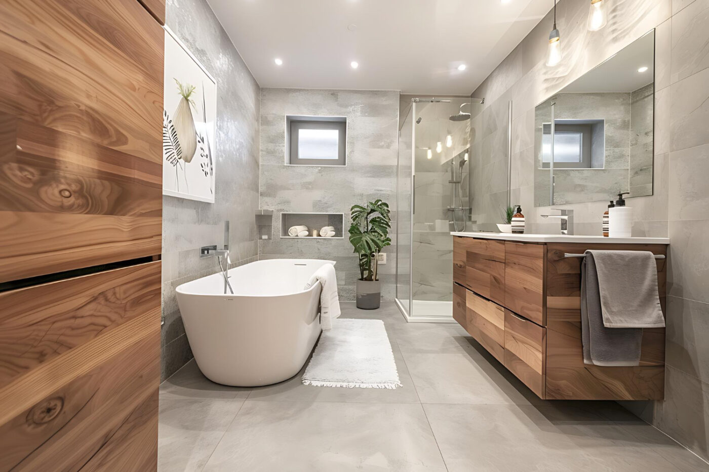 Modern bathroom renovation showing updated fixtures and tile work