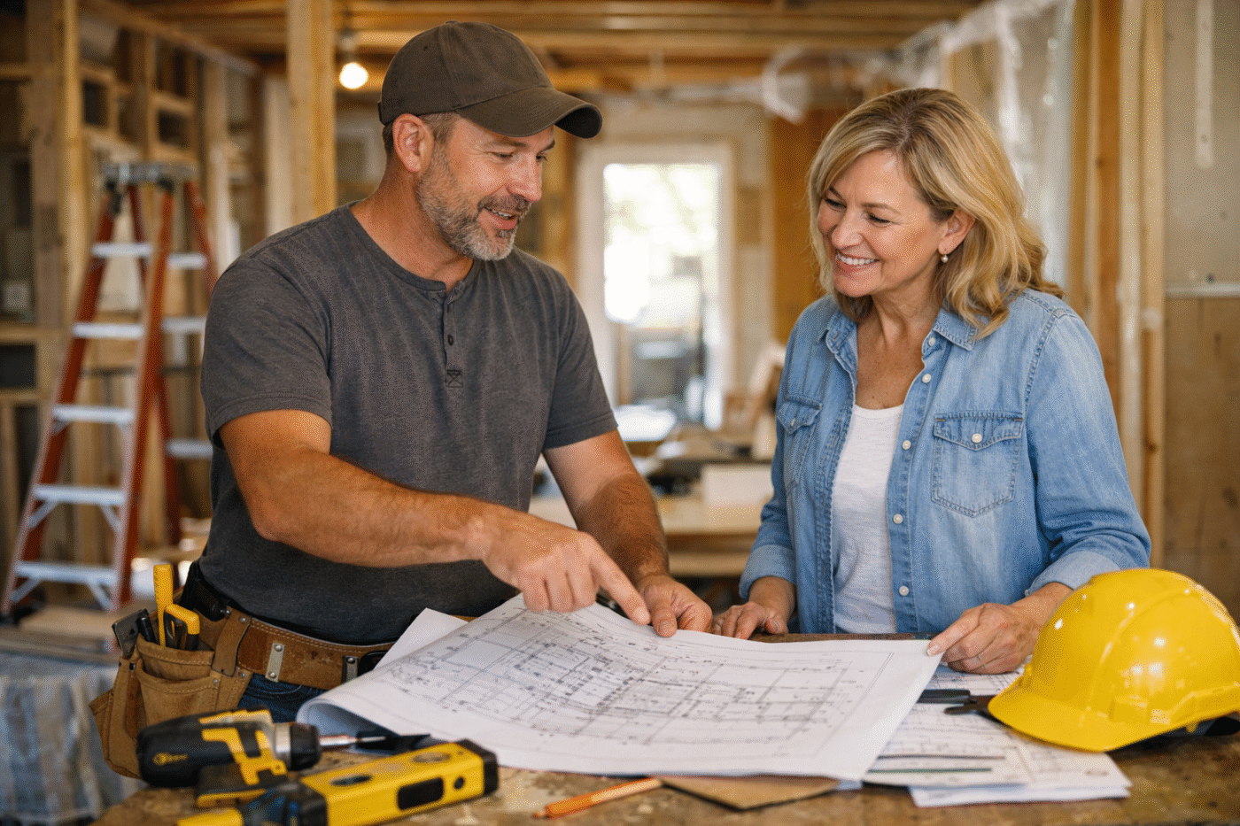 home remodel process with contractor and homeowner planning renovation